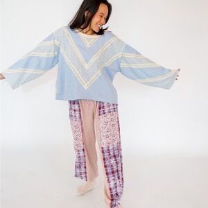 POL Patchwork BOHO Baby Blue Long Sleeve